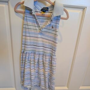 Polo by Ralph Lauren Kids Striped Polo Dress - Pastel Blue and White